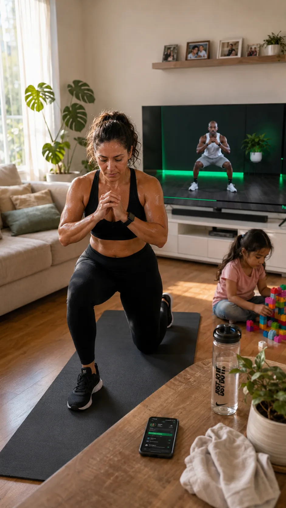 Deisy · TurboGuerrera entrenando en su sala con su hija